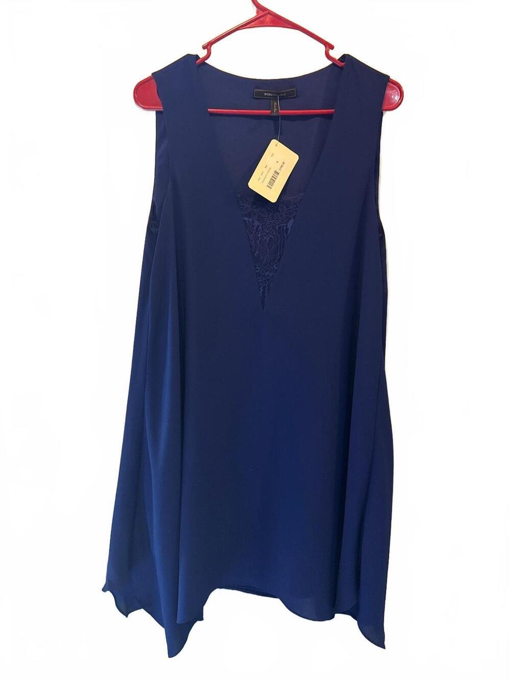 NWT BCBGMAXAZRIA Alie Dress Royal Blue Sleeveless Lace V-Neck Handkerchief S